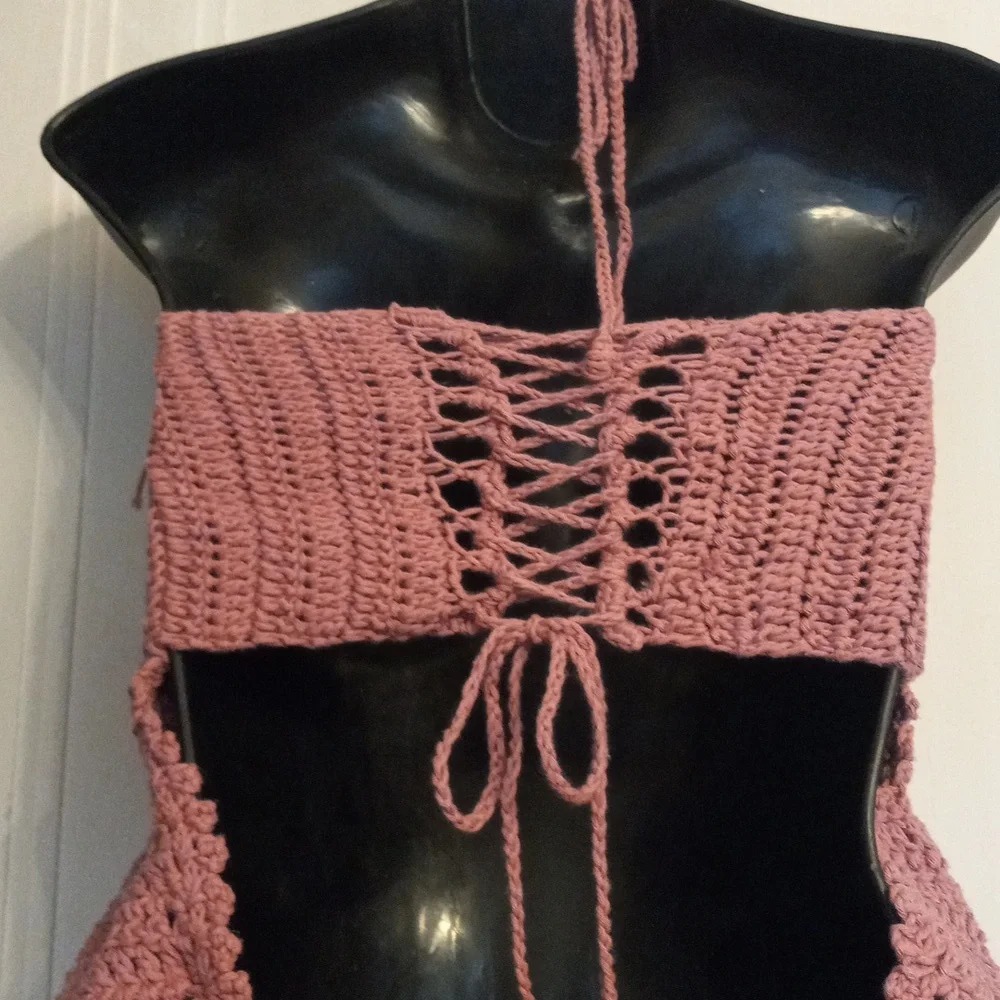 Homemade Pink Crochet Halter Top - Picture 3 of 5